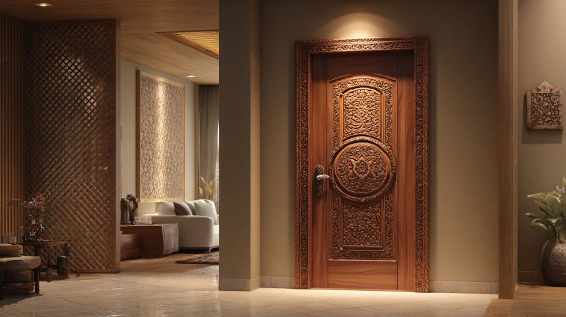 carved wood detailing featured in elegant flush door designs
