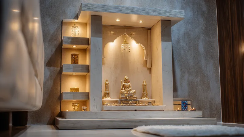 Cemented Indian mandir design for home interiors