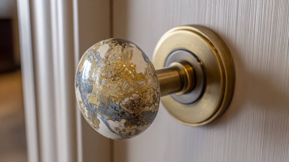 Painted ceramic handle with metal base
