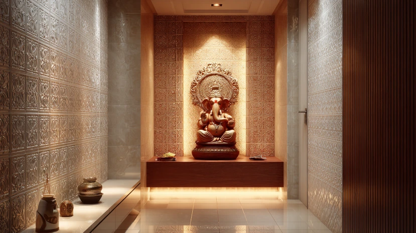 ceramic tiles styled for traditional pooja room tile designs
