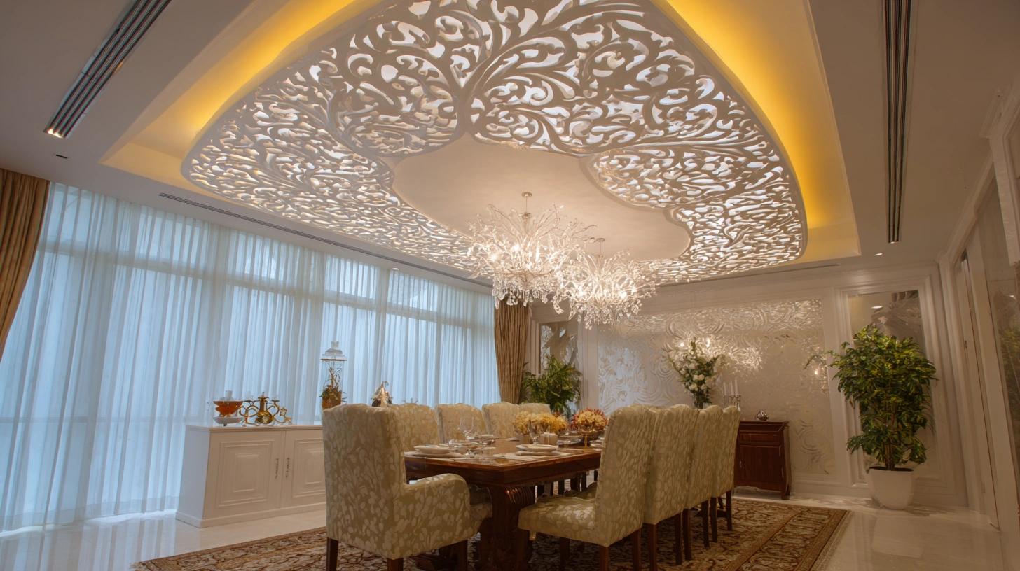 Circular PVC ceiling recess framing a luxury crystal chandelier