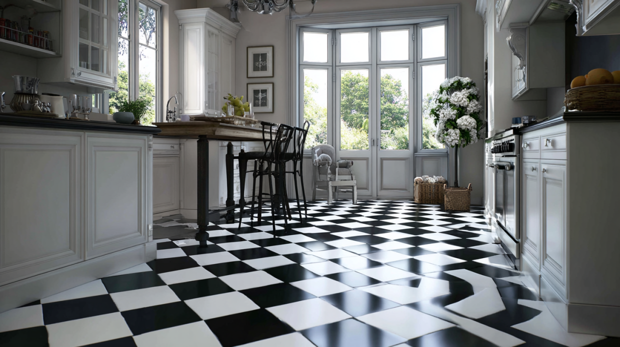Checkerboard Style Kitchen Floor Design