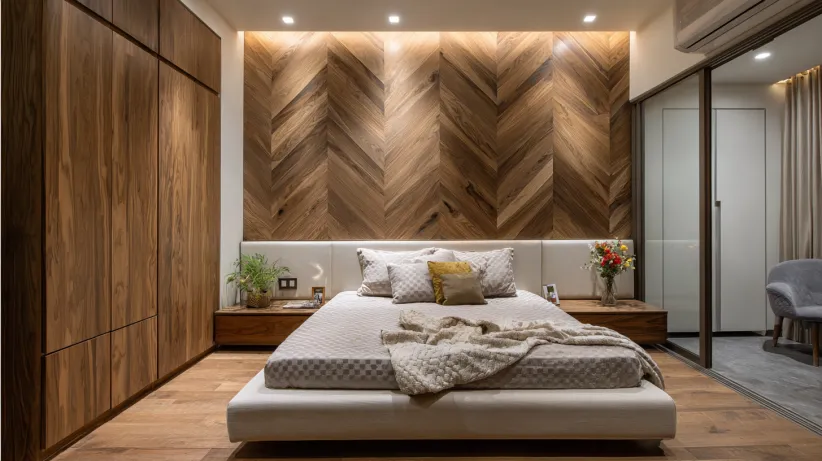 Chevron-style Modern PVC Wall Panel Designs for Bedroom