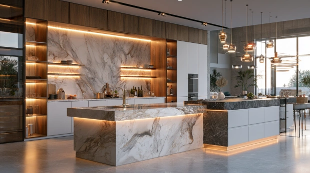 Modern kitchen with premium marble countertops