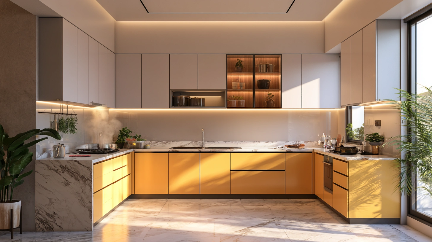 Durable modular kitchen materials in a modern Indian kitchen