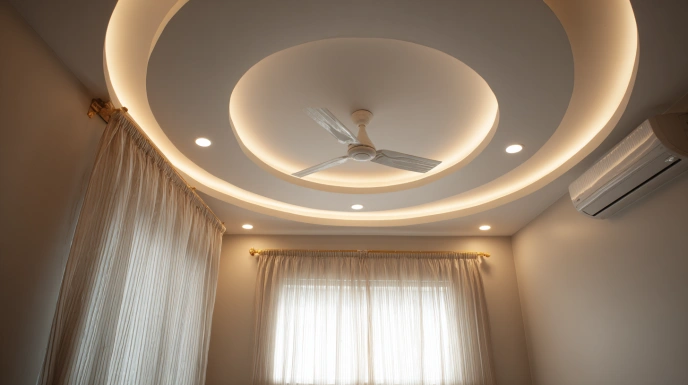 Circular cove POP ceiling with centre fan