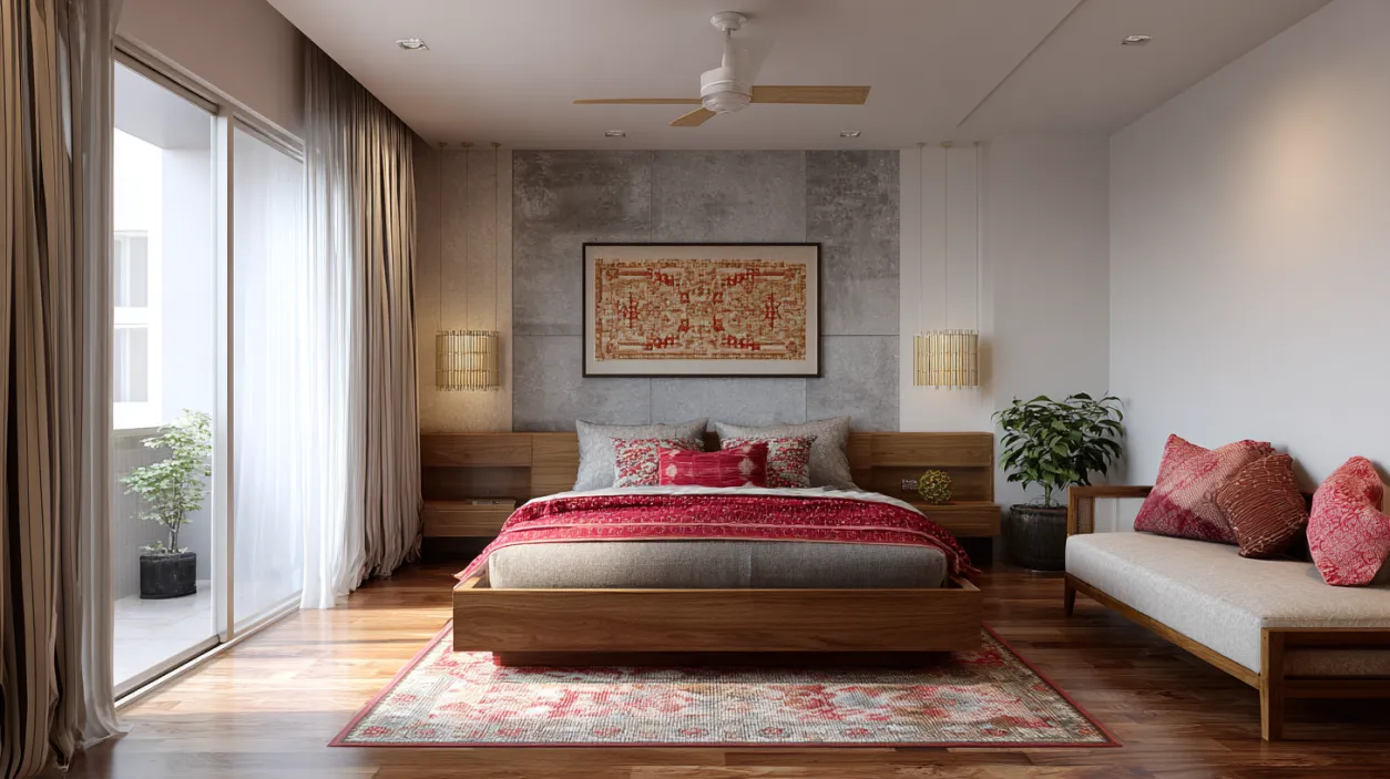 Minimalist bedroom for a city-specific budget design.