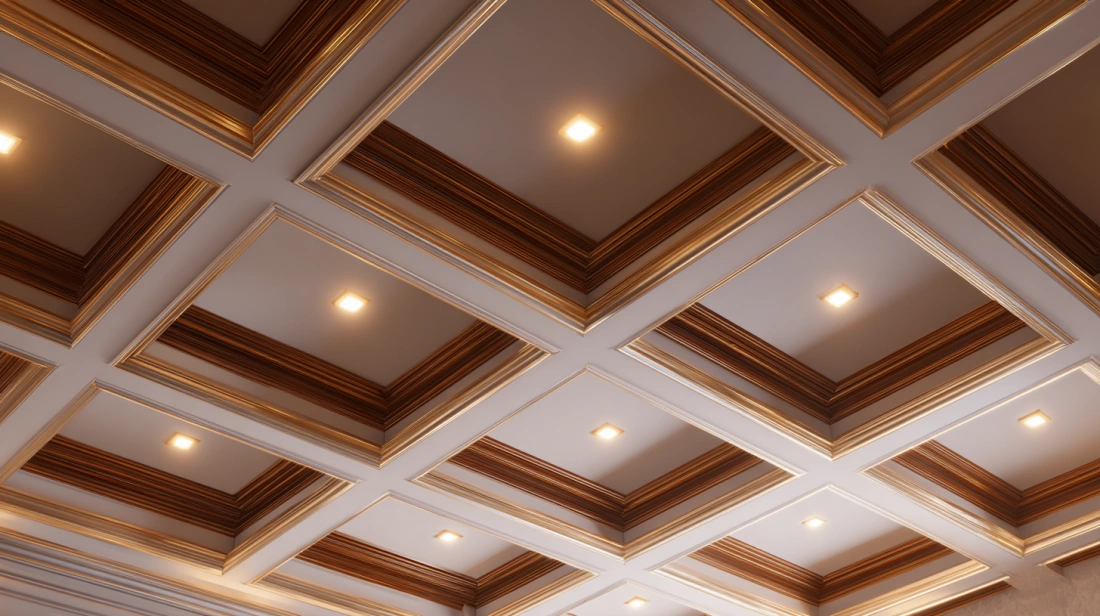 Traditional white coffered POP ceiling with deep square panels