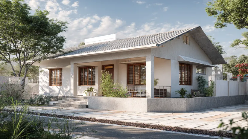 Traditional classic corrugated metal sheet roof design.