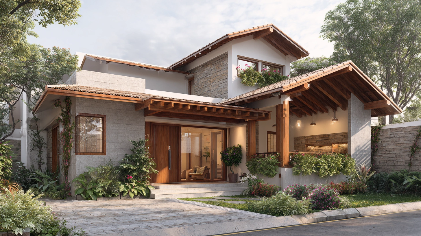 Wooden cottage mixed with cement wall