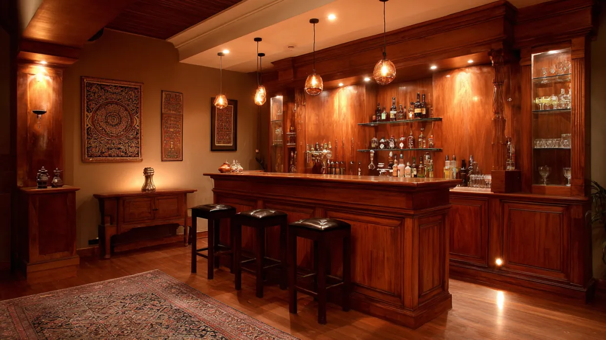 classic wooden home bar with dark or light wood finishes