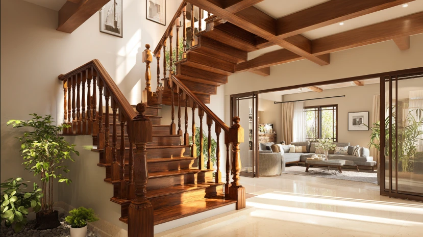 spindle detailing featured in classic wooden stair railing design