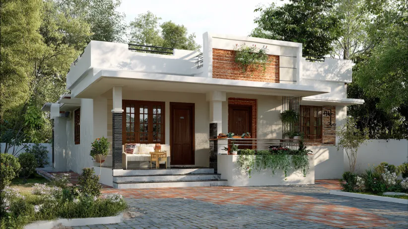 Classy 20 lakh house design with red brick accent