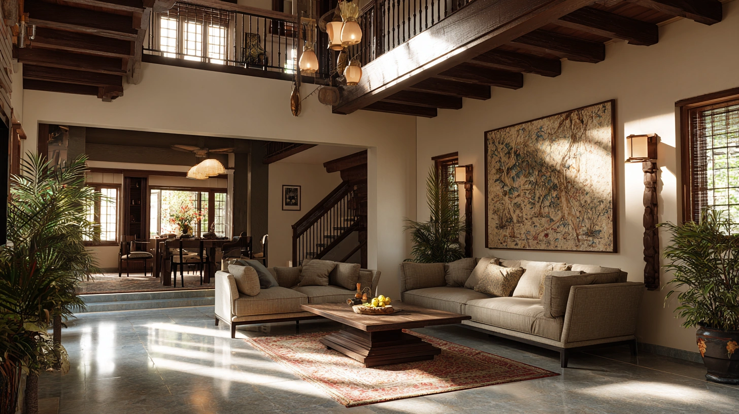Luxurious living room with soaring, arched floor-to-ceiling windows