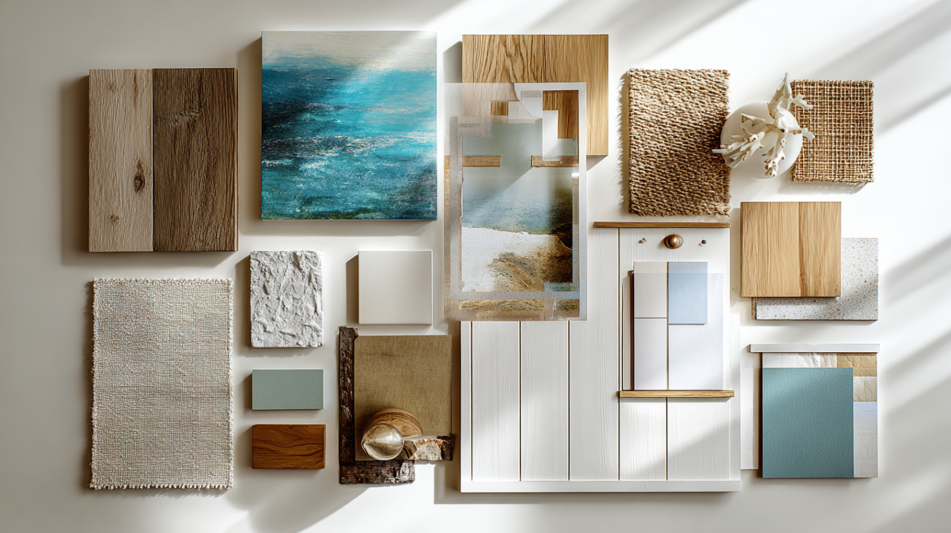 Flat lay interior design material mood board