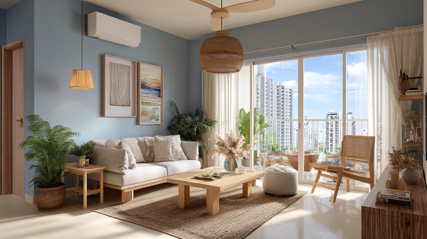 Coastal minimalist living room interior