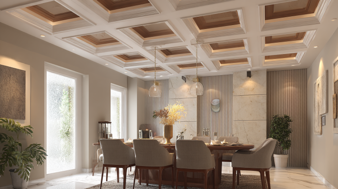 Modern coffered ceiling interior