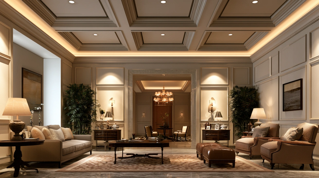 Coffered POP ceiling in hall