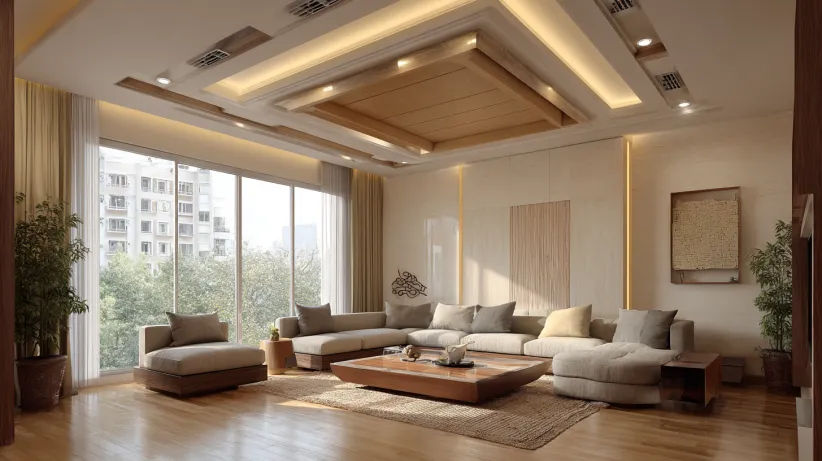 l-shaped false ceiling design with coffered elegance and modern style