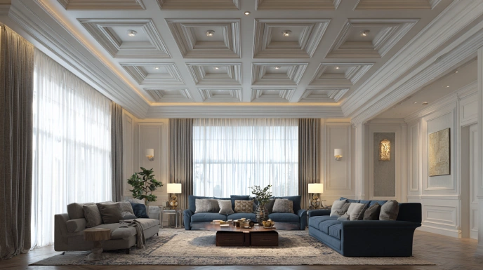 Coffered POP ceiling with grid pattern