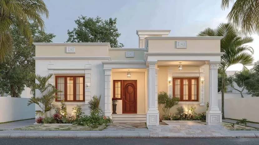Colonial style village single-floor home front design