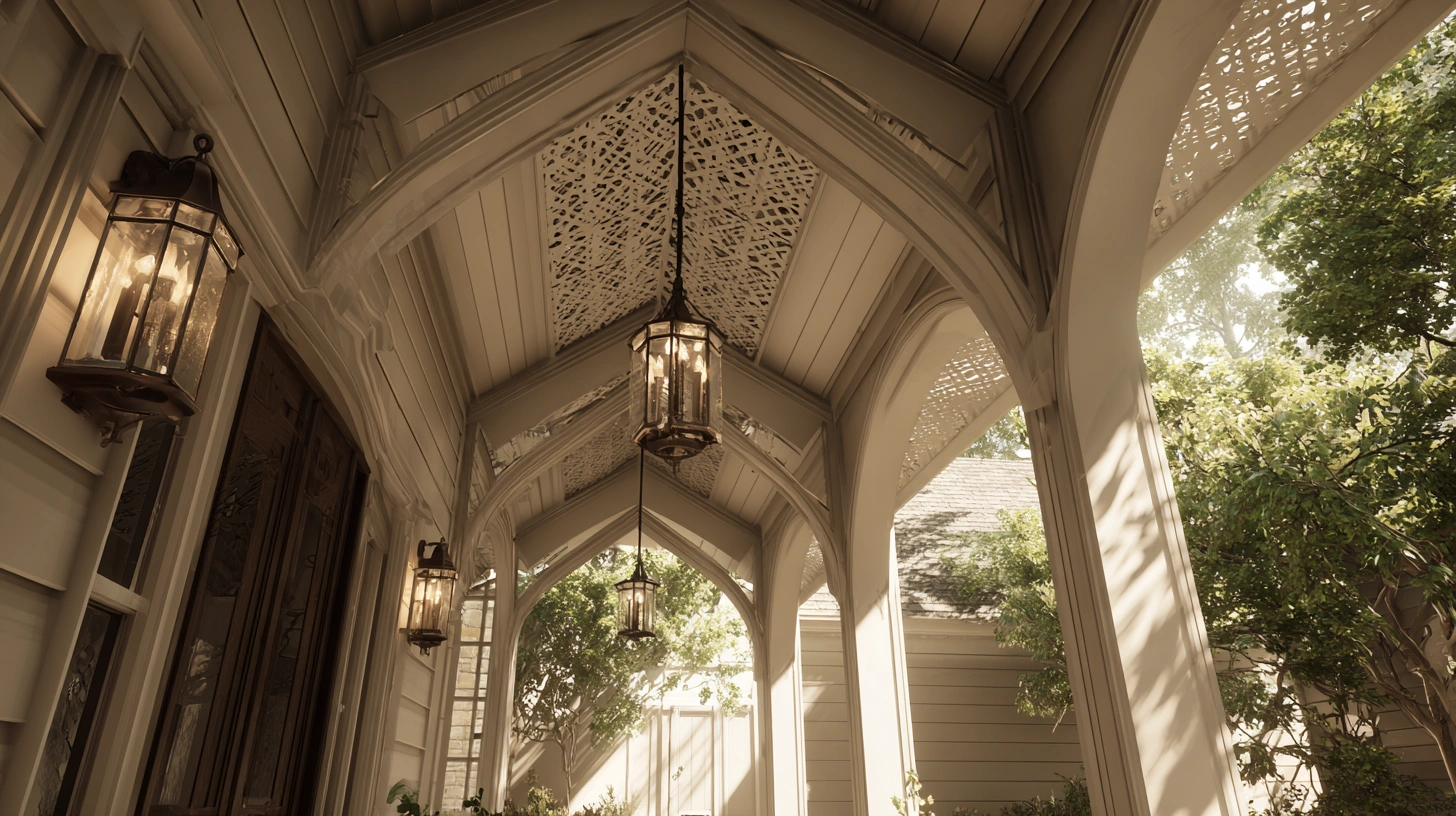 Colonial-style POP ceiling design for traditional house porches