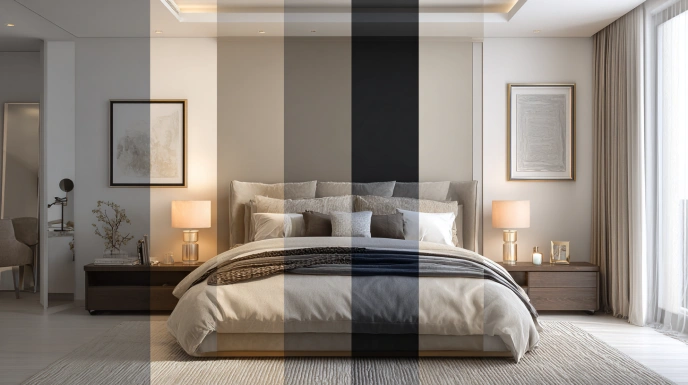 Bedroom color themes comparison with five styles