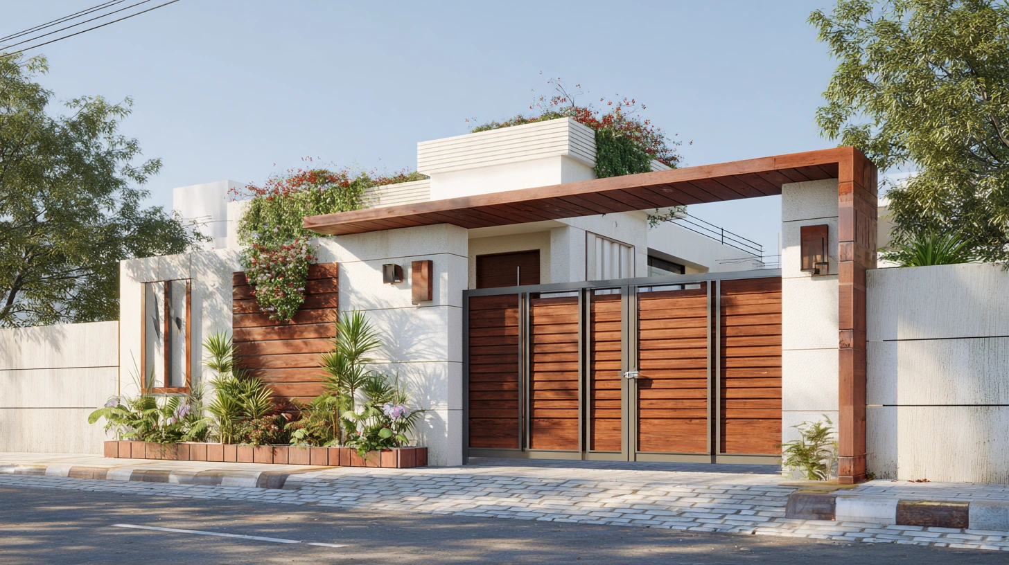 Modern grey compound wall with a matching designer gate