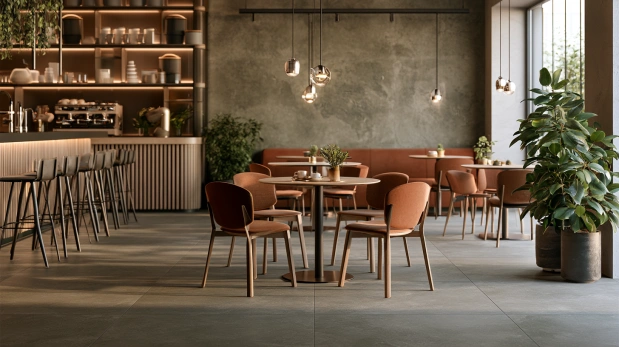 Coloured IPS flooring in a modern café