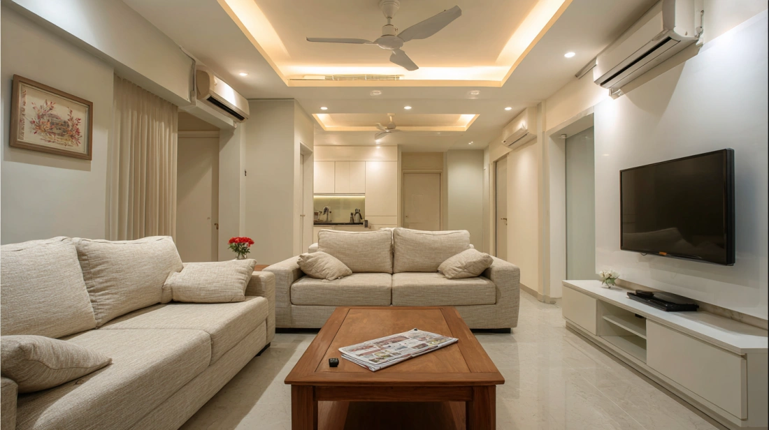 Minimalist cove lighting in white room