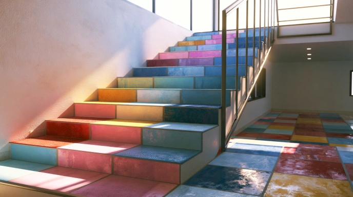 Colourful fibre step tiles