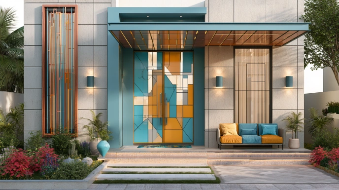 Colourful metal grill door