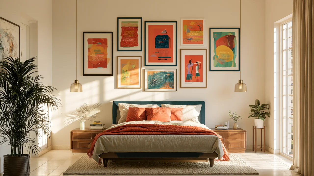 Colourful quote wall art in a bedroom