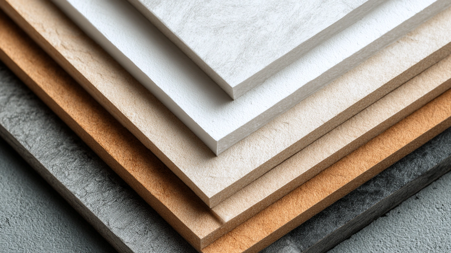 Samples of various colored gypsum boards and their types