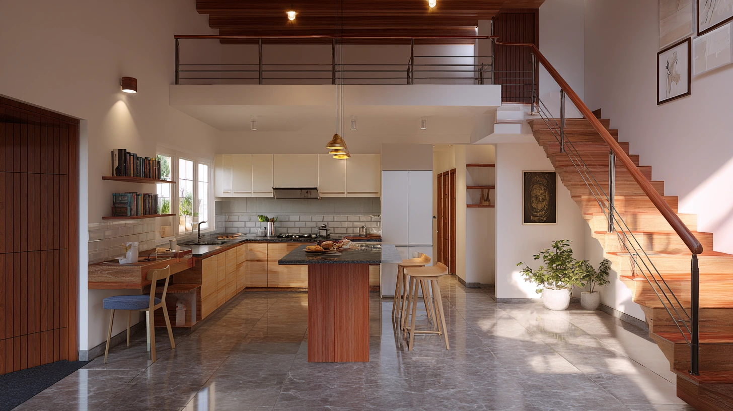 Compact farmhouse layout with loft and open hall space