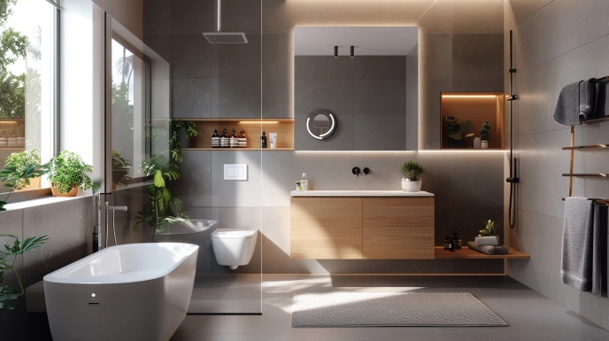Bathroom with compact storage solutions