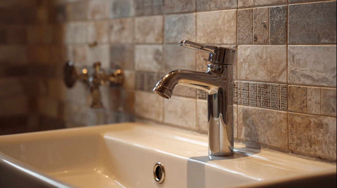 Concealed plumbing behind tiles for dining wash basin