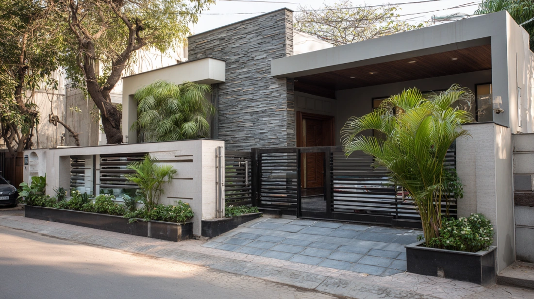 Cement wall with sleek metal fencing