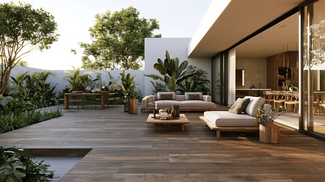 Decorative concrete flooring on an outdoor patio