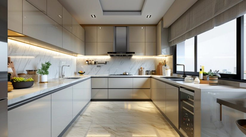 Sleek contemporary aluminum modular kitchen design