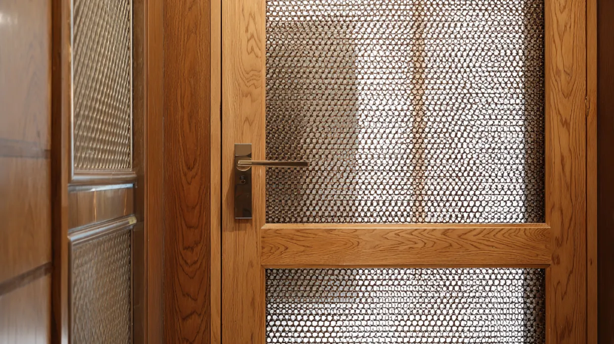 modern wire mesh door design with sleek metal frame and fine mesh detailing