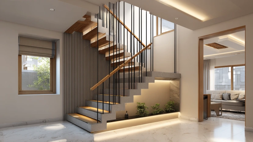 sleek lines featured in a contemporary stair railing design