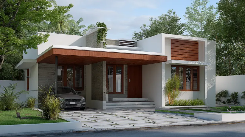 Contemporary 20 lakh house design with flat roof