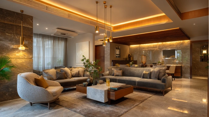 Small contemporary living room with smart layout