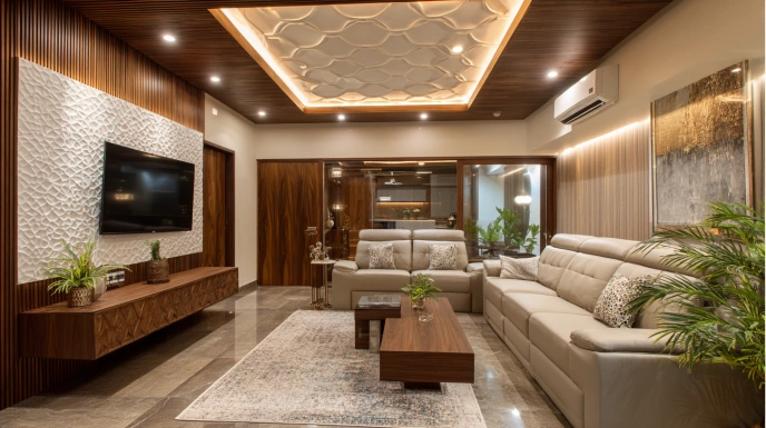 Contemporary living room with layered lighting