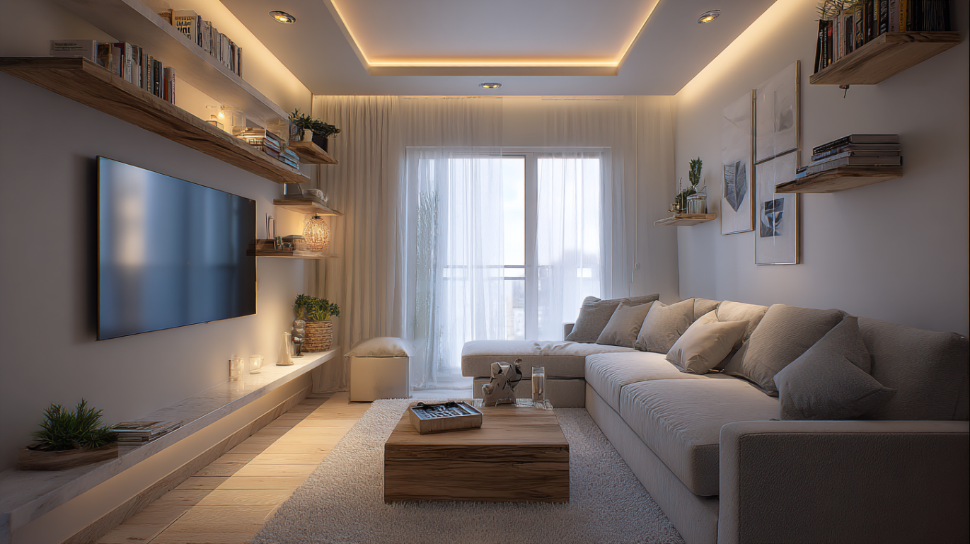 Contemporary minimalist 1 BHK living room