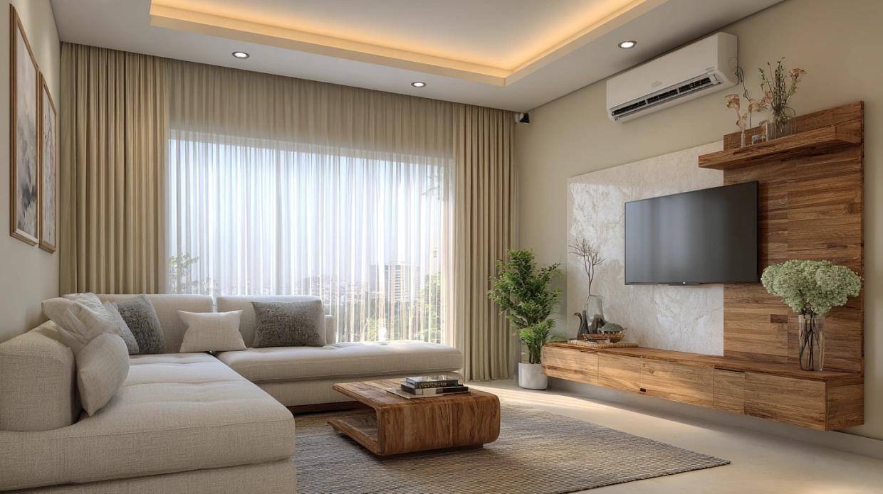 Minimal contemporary living room in a 2BHK flat