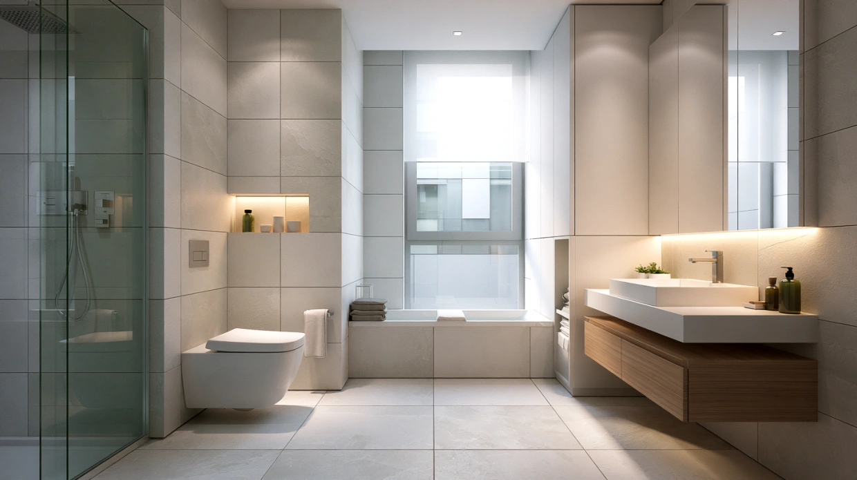 Small contemporary bathroom with floating vanity