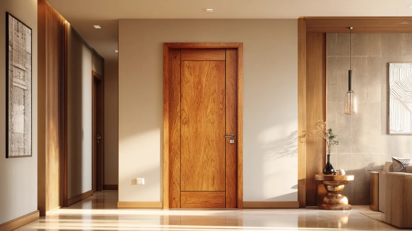 contemporary teak finish featured in modern flush door designs