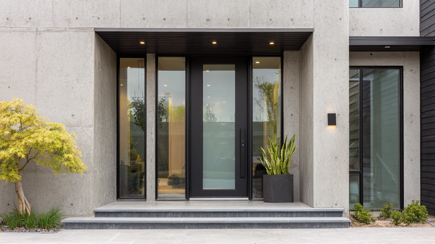 Bright solid door with vertical grooves on facade